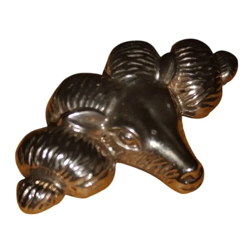 Vintage BEST Ram Bighorn Sheep Brooch Pendant Silver Tone 2